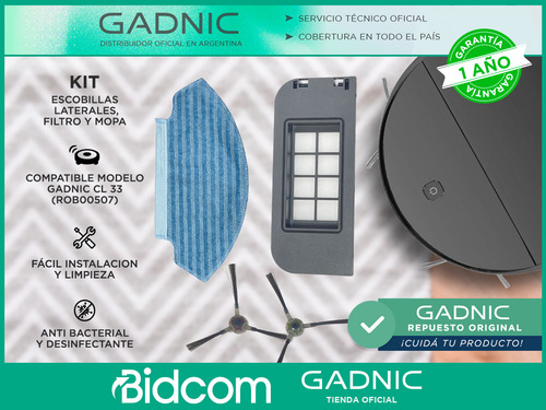 Kit Repuestos Mopa Filtro Cepillo Gadnic Aspiradora Rob00507