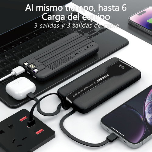 Power Bank 10000mah 22.5w Pd Carga Rápida Usb-c Lightning Negro
