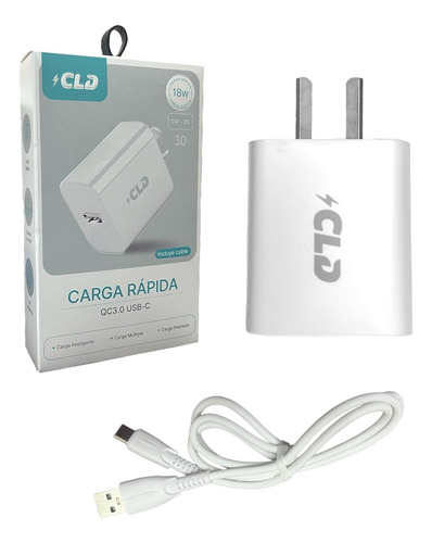 Cargador Carga Rapida V8 Usb-a + Cable Micro Usb 5v Color Blanco