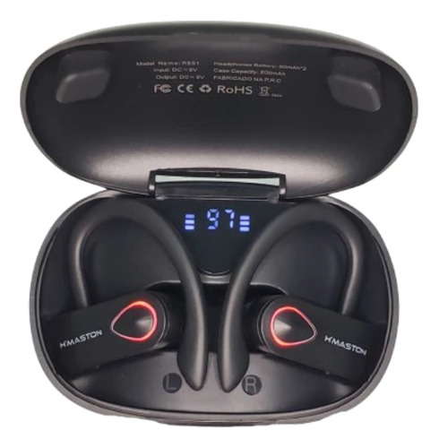 Fone Sem Fio Bluetooth 5.3 Wireless Com Led 80mah 15h Rs51 Cor Preto