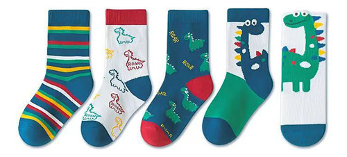 Calcetines Con Estampado De Dinosaurios Para Niños, 5 Pares