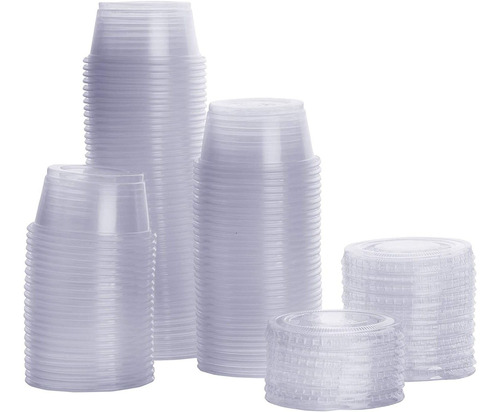 100 Sets - 2 Oz. Plastic Portion Cups With Lids, Souffle Cup