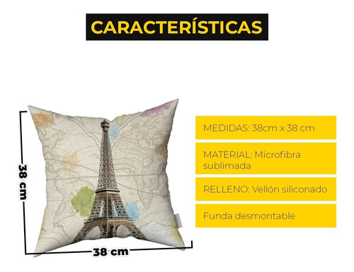 Imagen 3 de 3 de Almohadon Decorativo Almohadones Decorativos De 40x40 Paris