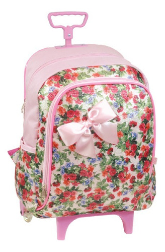 Mochila Floral Boa E Barata Feminina Com Alça Escolar G 6751 Cor Rosa-claro Desenho do tecido Matelassê