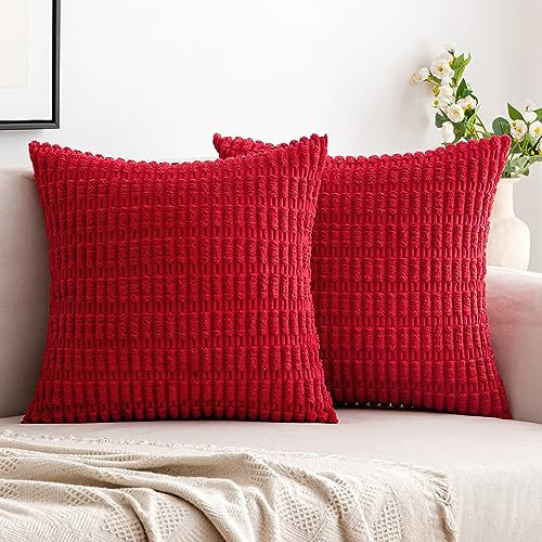 Paquete De 2 Fundas De Almohada Rojas De Corduroy Decor...