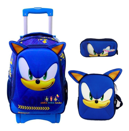 Sonic Mochila 3d Combo Carro Loncher Lapicera Prim Original 