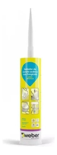 Imagen 3 de 4 de Sellador Silicona S Acético Funguicida 300ml Weber Bco Trans