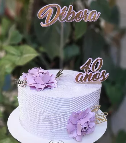 Topper/Topo de Bolo delicado e Personalizado com flores de Papel