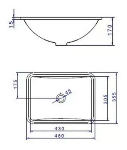 Imagen 3 de 10 de Bacha Deca Rectangular Embutir L375 Profunda Bajomesada Loza