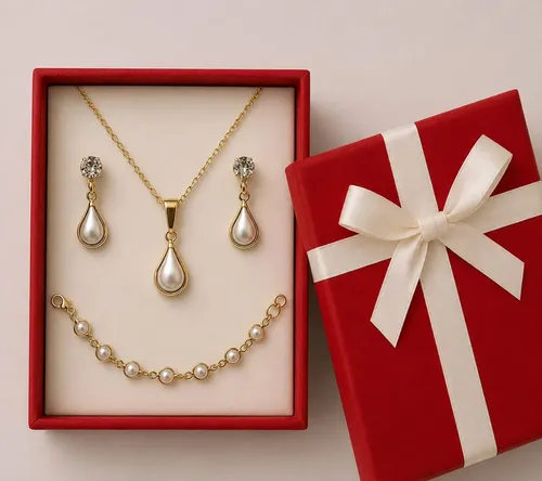 Colar Feminino Folheado A Ouro Com Pulseira Brincos E Caixa Dourado
