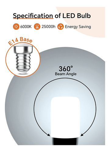 Bombilla De Nevera F5, Bombilla Led E14 De 1,5 W, 150 Lm, Lu
