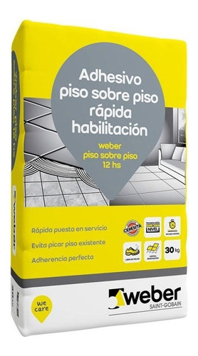 Pegamento Cerámicas Piso Sobre Piso 12hs Weber 30 K Mm