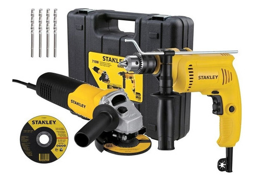 Taladro Percutor 600+amoladora 710w Stanley+acc+male Shg6070