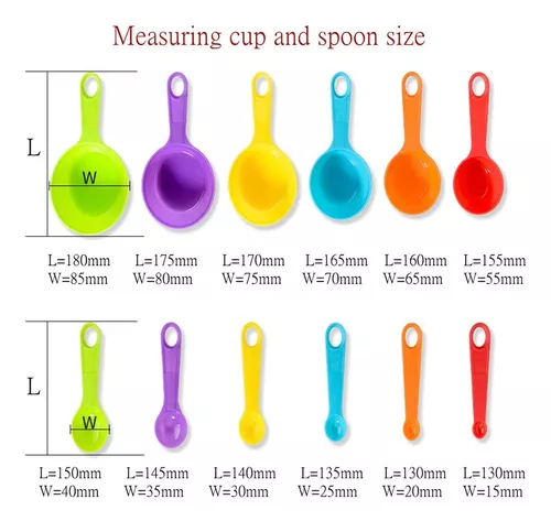 Juego de 12 tazas y cucharas medidoras multicolor, utensilios de cocina de  plást