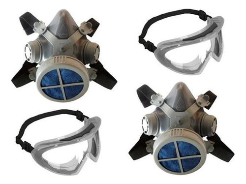 2 Máscaras Filtro Pó Poeira Mastt+ 2 Óculos Segurança Spider