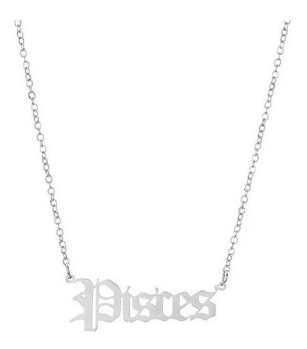 Collar Piscis Plateado Signo Del Zodiaco Letras Góticas