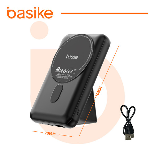 Basike Power Bank 10000mah com Carga Rápida 15W Sem Fio e 22 W USB Bateria Externa Recarregável para iPhone 15 14 13 12 Series Compatível com Wireless Charging