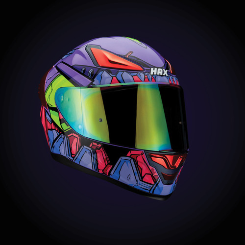 Casco Moto Integral HAX ONIX EVA Morado Verde Brillante Certificado DOT Talla XXL (63-64 Cm)