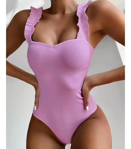 Traje De Baño De Una Pieza De Poliéster De Color Liso Para M