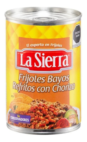 Frijoles Bayos Refritos Con Chorizo La Sierra  Lata 440 Gr