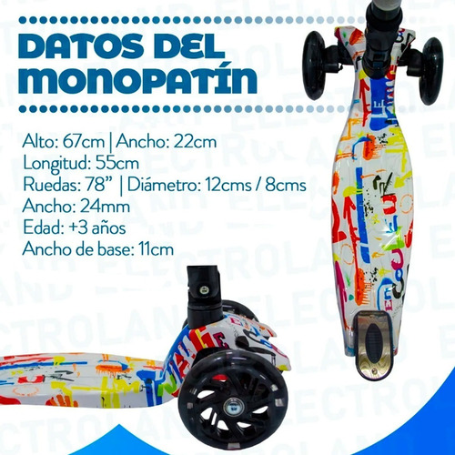 Imagen 6 de 10 de Monopatin Niños Luz Led Plegable 4 Ruedas Extensible Silicon