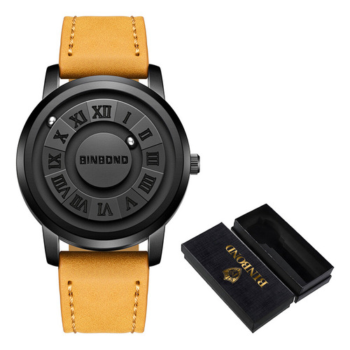 Binbond B234 Creative Reloj magnético de cuero de cuarzo para hombre con correa marrón