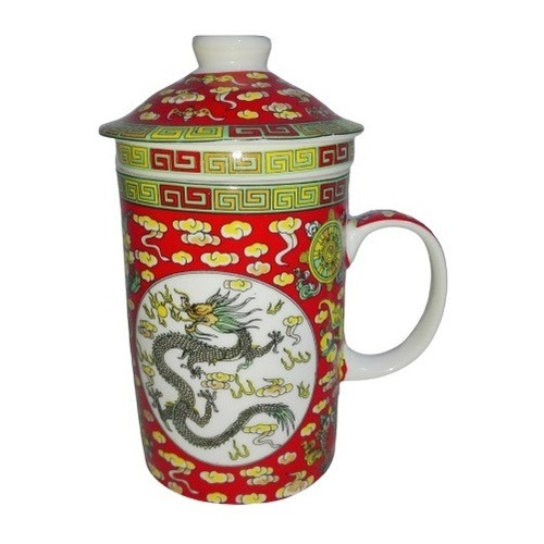 Taza Ceramica Con Filtro Oriental Dragon Fucang Long 3pza