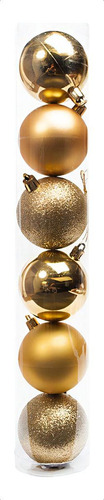 Pack 06 Esferas 6 Cm Color Dorado Esfera