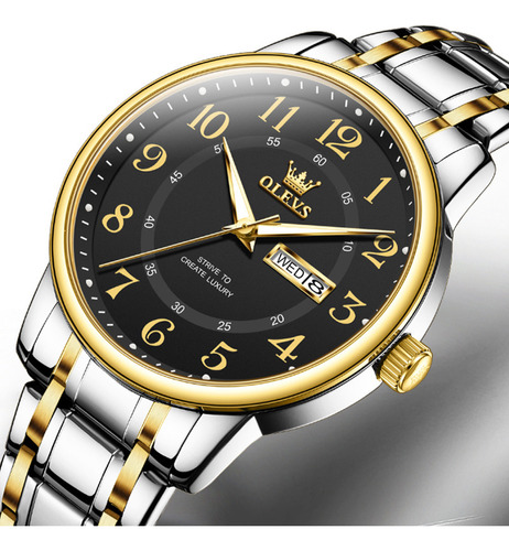 Reloj De Cuarzo Olevs Luminous Con Calendario Analógico Color Del Fondo Silver Golden Black