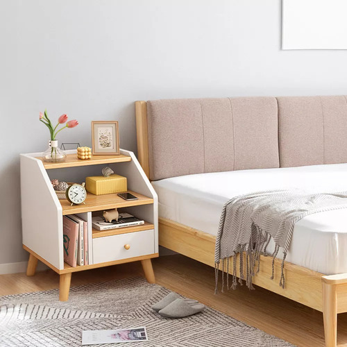 Buró De Madera Sencillos Mueble Para Recamaras Mesa De Noche Color Caqui