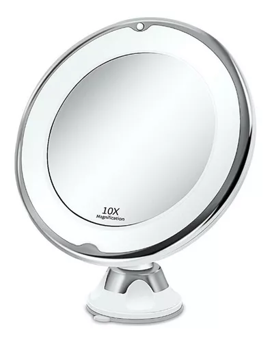Espejo redondo de maquillaje doble cara con 10x de aumento y luz