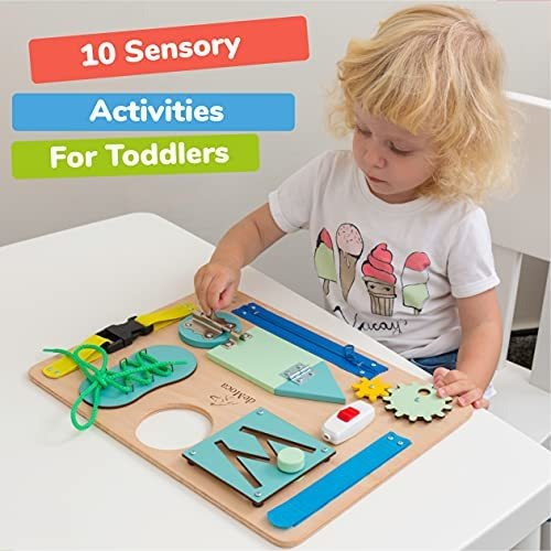 Panel Sensorial Montessori Educativo De Madera En Color Azul