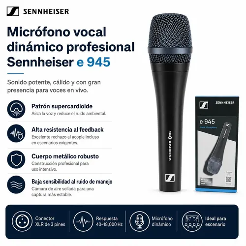 Microfone Vocal Dinâmico Profissional Sennheiser E945 Com Fi