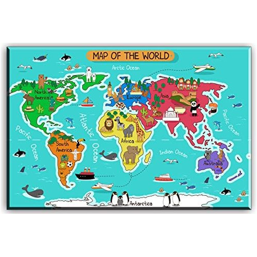 Arte De Pared De Lienzo Mapa Del Mundo Habitación De N...