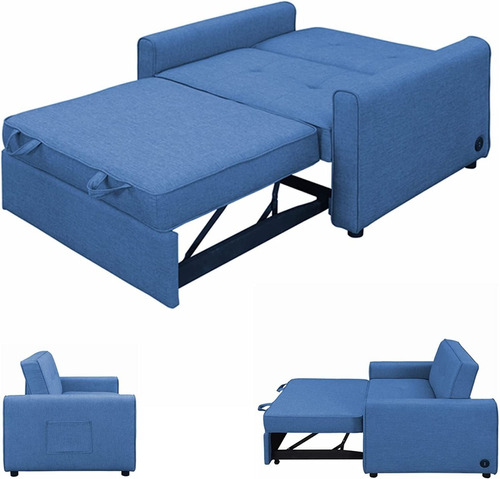 Sofa Cama Convertible 3 En 1 Usb Color Azul Marca Gynsseh 