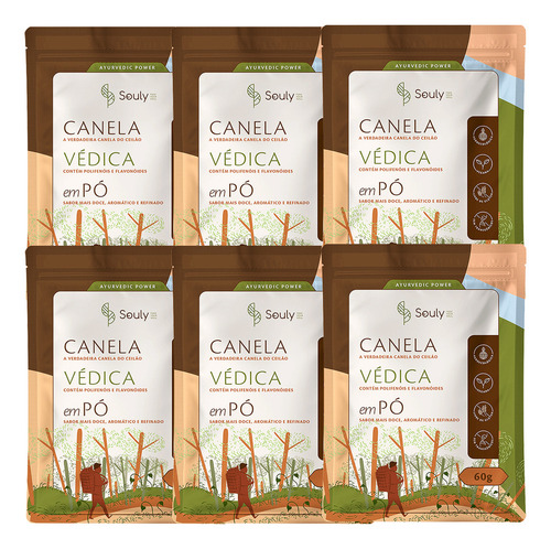 Kit 6 Canela Do Ceilão Em Pó Souly 60g Védica
