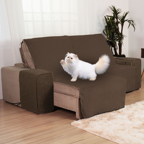 Kit Capa Sofá Retrátil Manta Antigato Arranhador 2,20m Top Cor Chocolate Suede