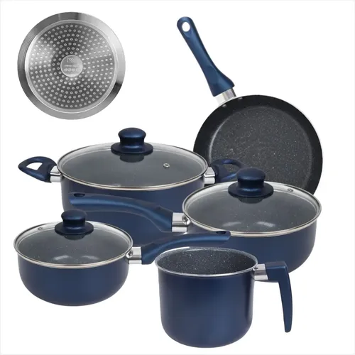 Conjunto De ​Panelas Modena Com Revestimento Ceramico 5 Peças Azul-escuro