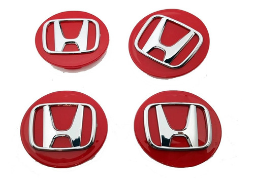 Centros De Llanta Honda Civic Si Exs Lx Rojo H Crom 69mm  X4