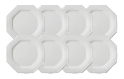 Conjunto De 8 Pratos Rasos Prisma Branco Porcelana Schmidt
