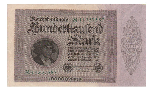 Billete De Alemania 100.000 Marcos, Pick 83a, Año 1923, B+ .