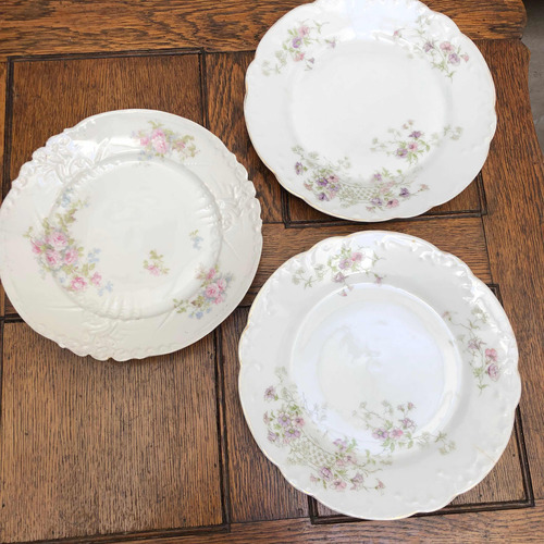 Tres Platos Playos Porcelana Limoges Motivo Floral Leer