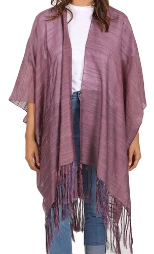 Kimono Mujer Largo Chaleco Grande Liso Flecos Spiga 31 K1200