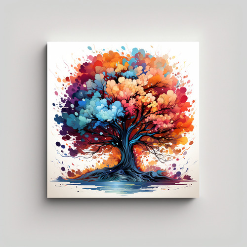 20x20cm Cuadro De Arte Hermoso: Árbol De Álamo En Colores 