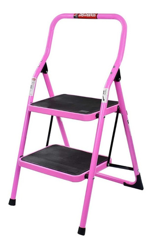 Escalera Tubular Plegable Acero Rosa Peldaños 111206e 150kg