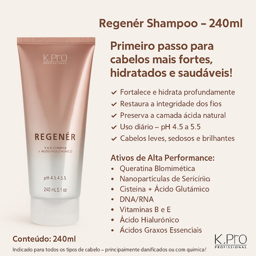 Shampoo K.pro Regenér 240ml Original Sem Sulfato Para Cabe