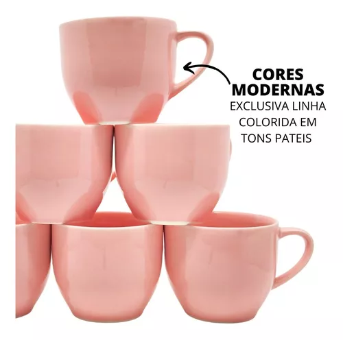 Jogo 6 Xicaras De Porcelana Para Café Chá 170ml Caixa Em Mdf Decorada  Várias Cores cor:Rosa