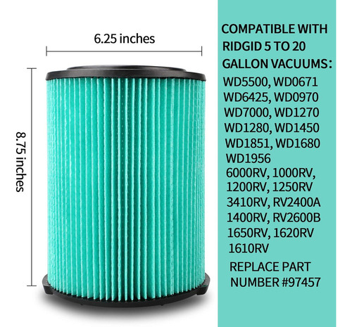 Filtro De Reposição S 2pcs Vf6000 Para Aspiradores Ridgid