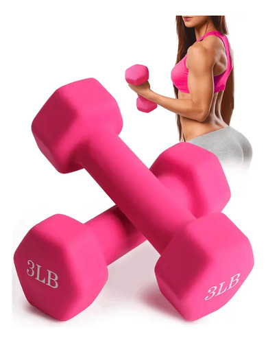 2pcs Mancuernas Hexagonales Pesas 1/8lb Para Gym Y Ejercicio Rosa 3lb