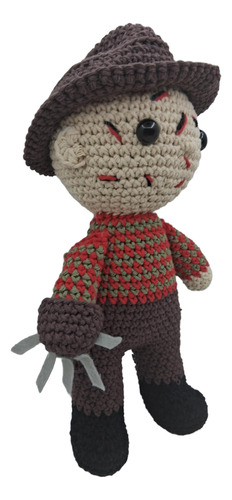 Muñeco Amigurumi Freddy Krueger Peluche Hecho A Mano Terror Rojo